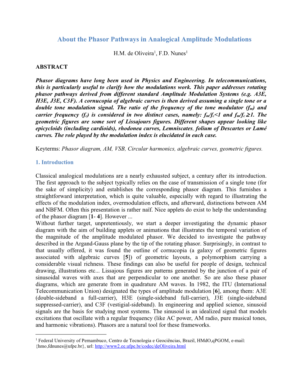 About the Phasor Pathways in Analogical Amplitude Modulations