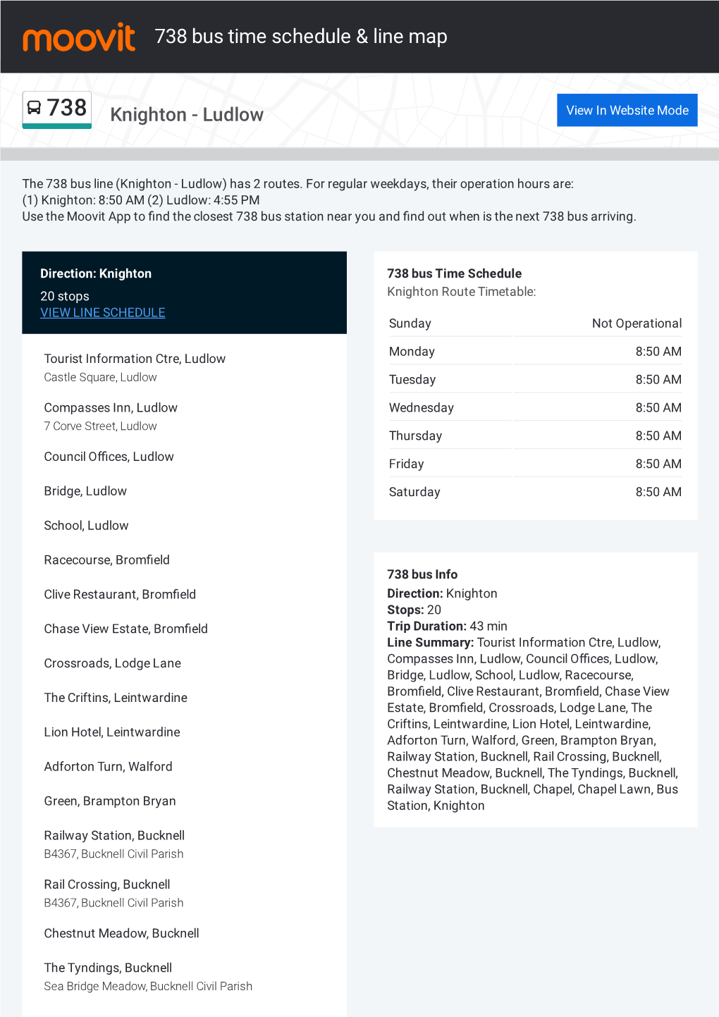 738 Bus Time Schedule & Line Route