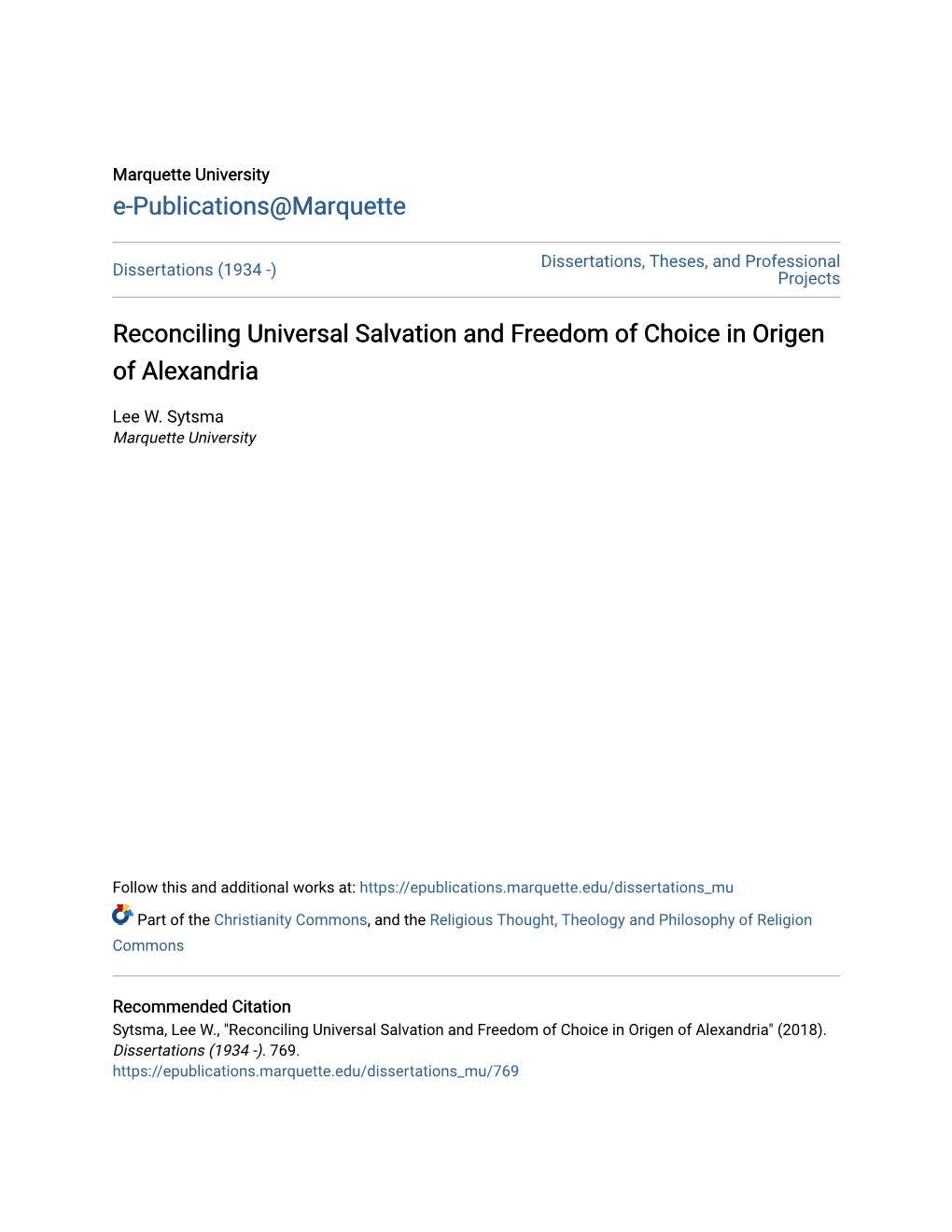 Reconciling Universal Salvation and Freedom of Choice in Origen of Alexandria