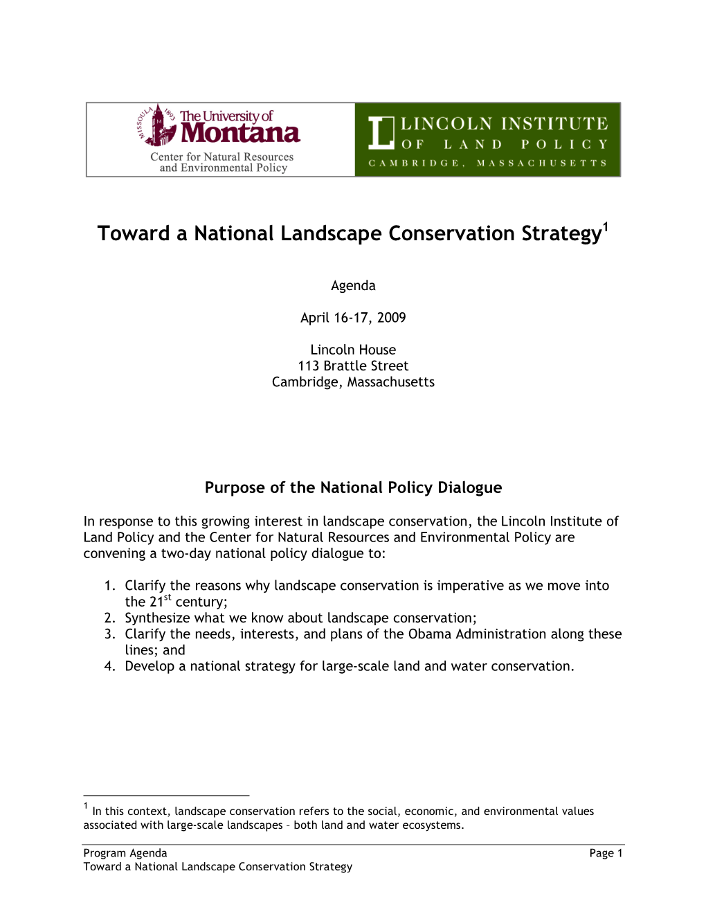 National Policy Dialogue on Landscape Conservation