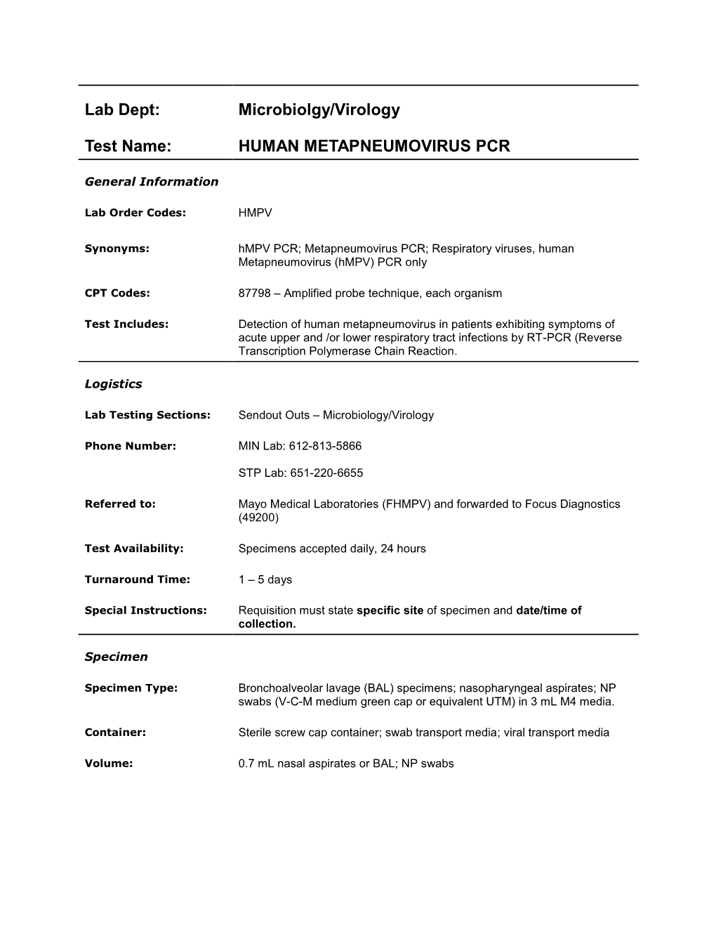 Human Metapneumovirus Pcr