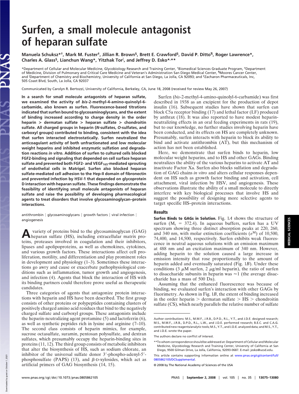 Surfen, a Small Molecule Antagonist of Heparan Sulfate