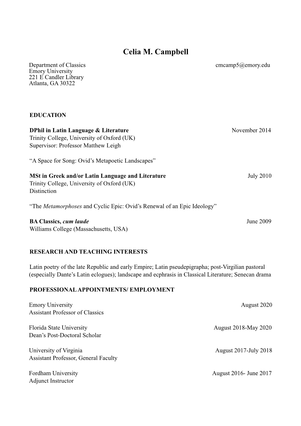 Celia M. Campbell CV 19/20