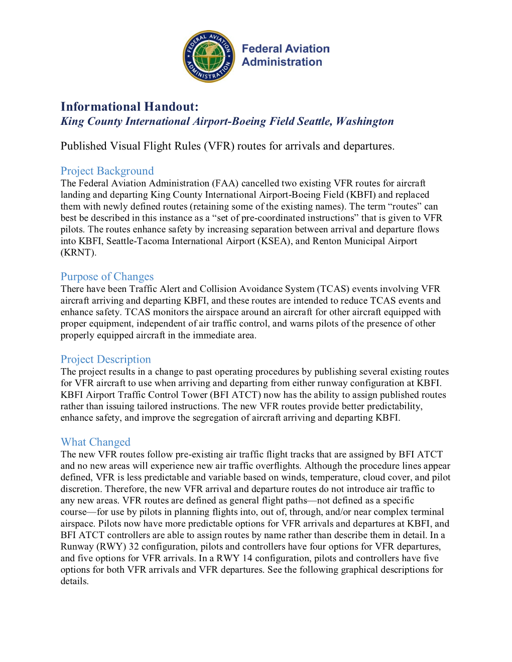 Informational Handout: King County International Airport-Boeing Field Seattle, Washington