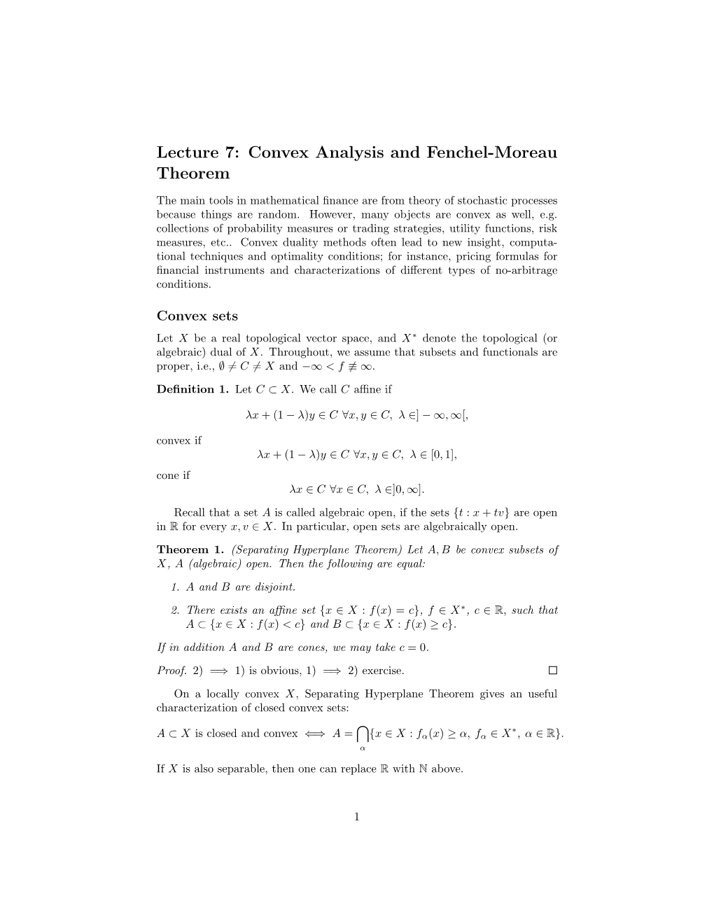 Lecture 7: Convex Analysis and Fenchel-Moreau Theorem