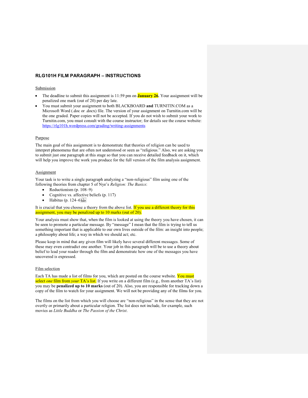 Rlg101h Film Paragraph – Instructions