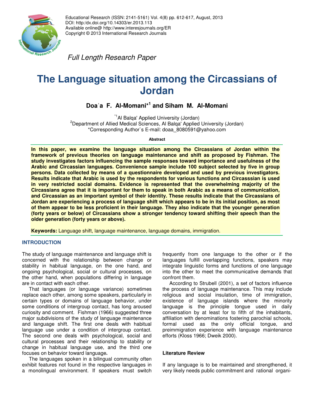 The Language Situation Among the Circassians of Jordan