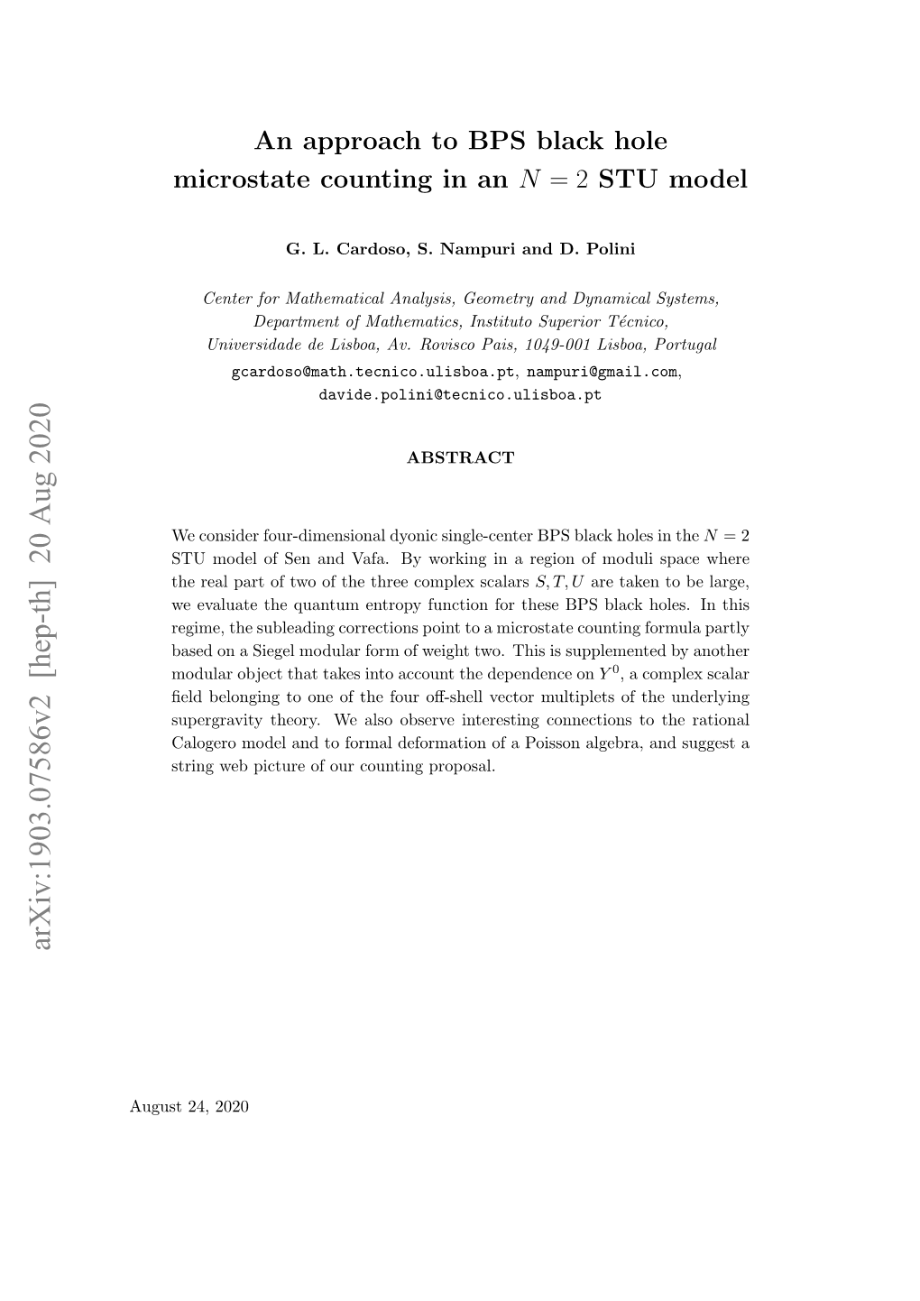 An Approach to BPS Black Hole Microstate Counting in an N= 2 STU