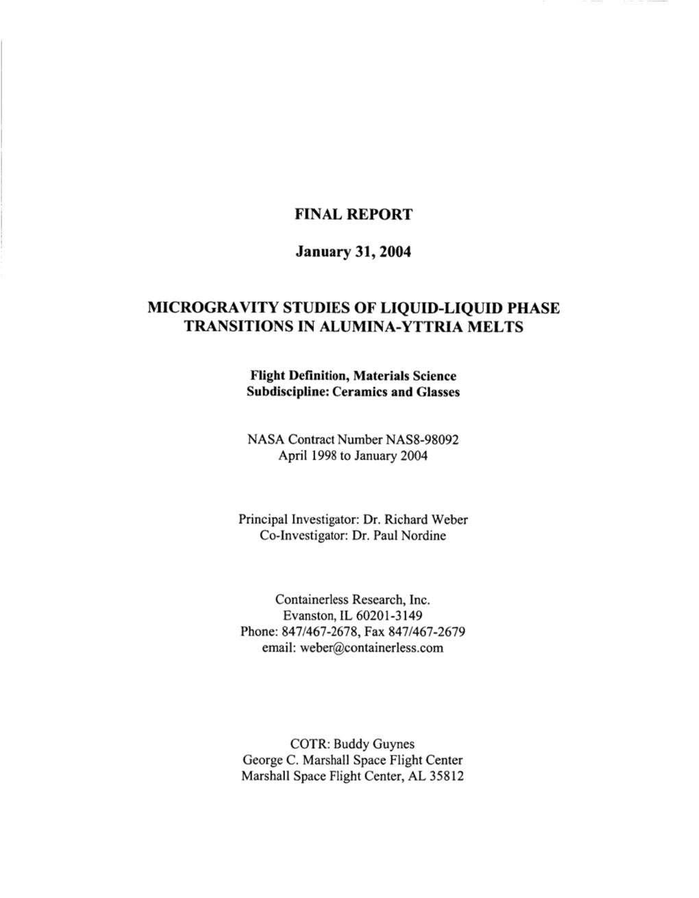 Microgravity Studies of Liquid-Liquid Phase Transitions in Alumina-Yttria Melts