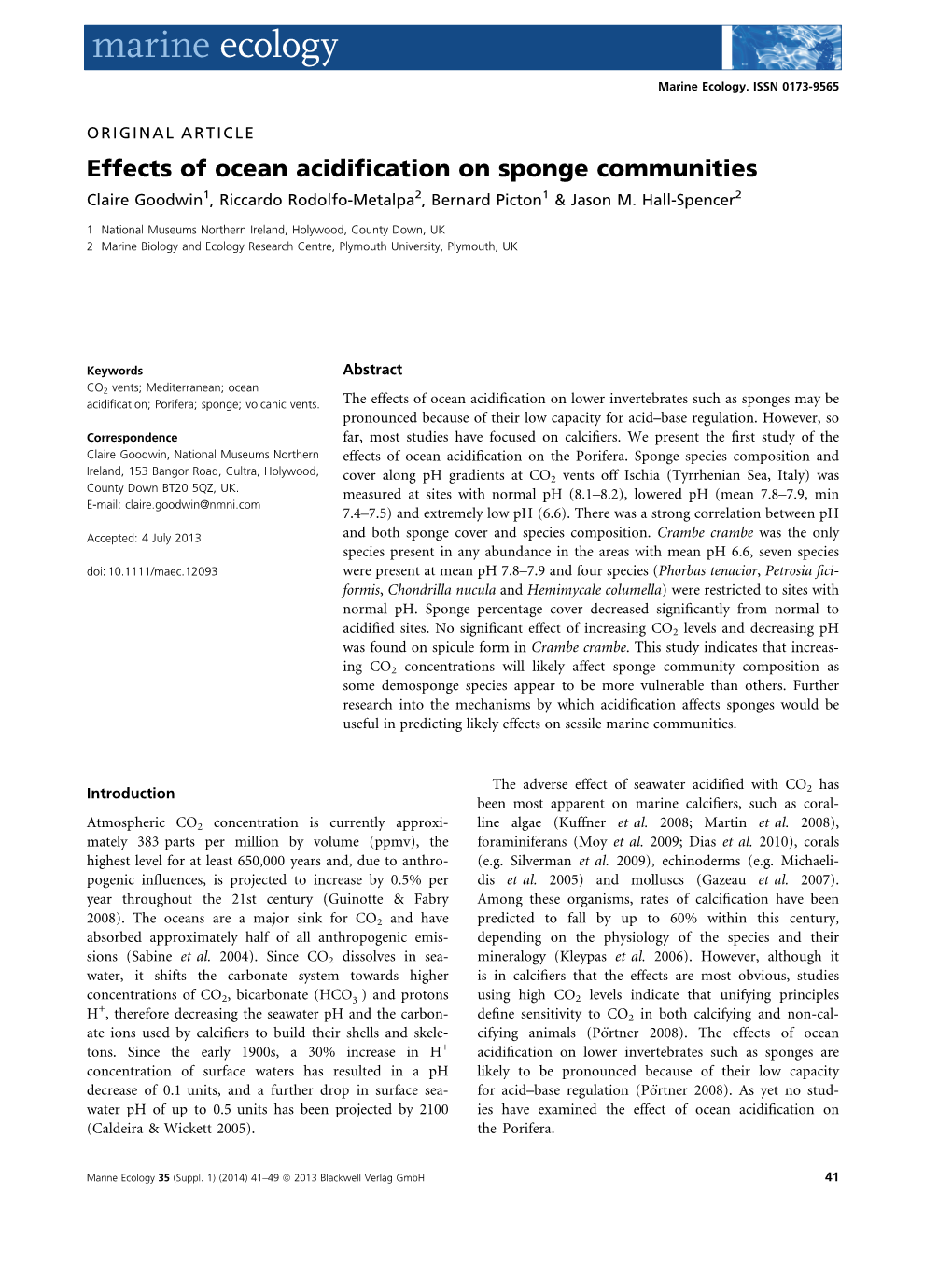 Effects of Ocean Acidification on Sponge Communities