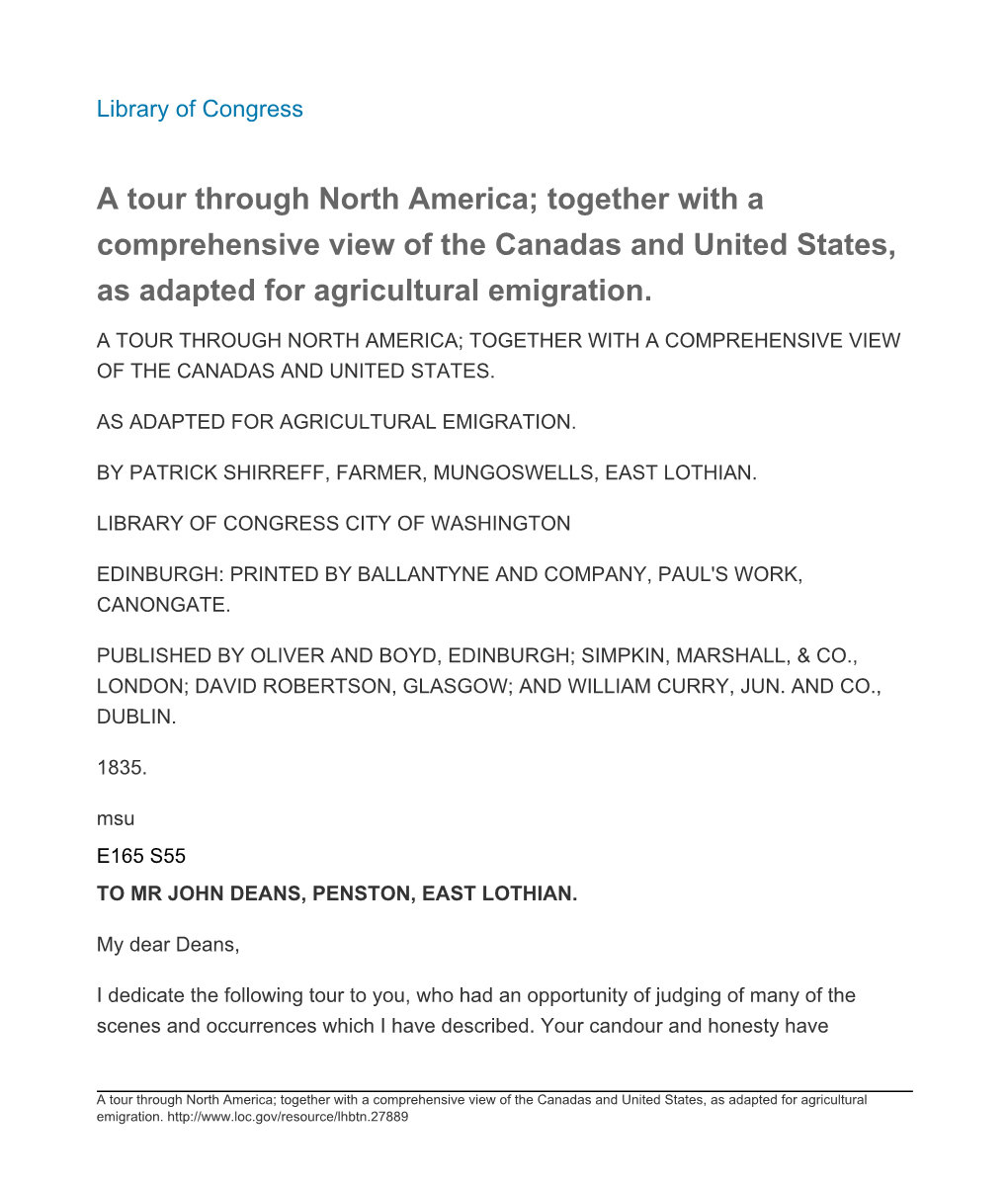 A Tour Through North America; Together with a Comprehensive View of the Canadas and United States, As Adapted for Agricultural Emigration