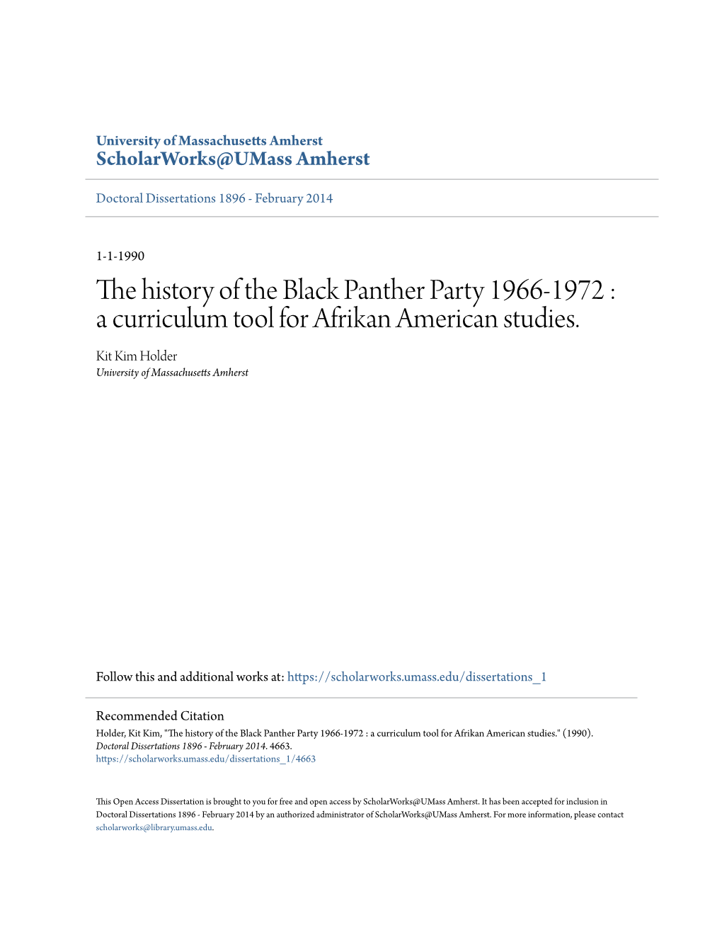 The History of the Black Panther Party 1966-1972 : a Curriculum Tool for Afrikan American Studies