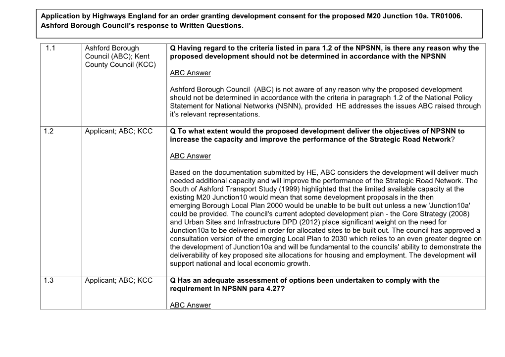 1.1 Ashford Borough Council (ABC); Kent County Council (KCC) Q