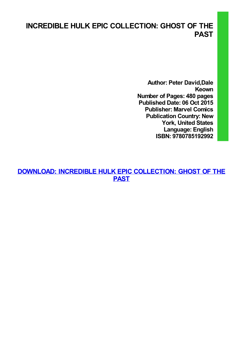 Ebook Download Incredible Hulk Epic Collection: Ghost of the Past