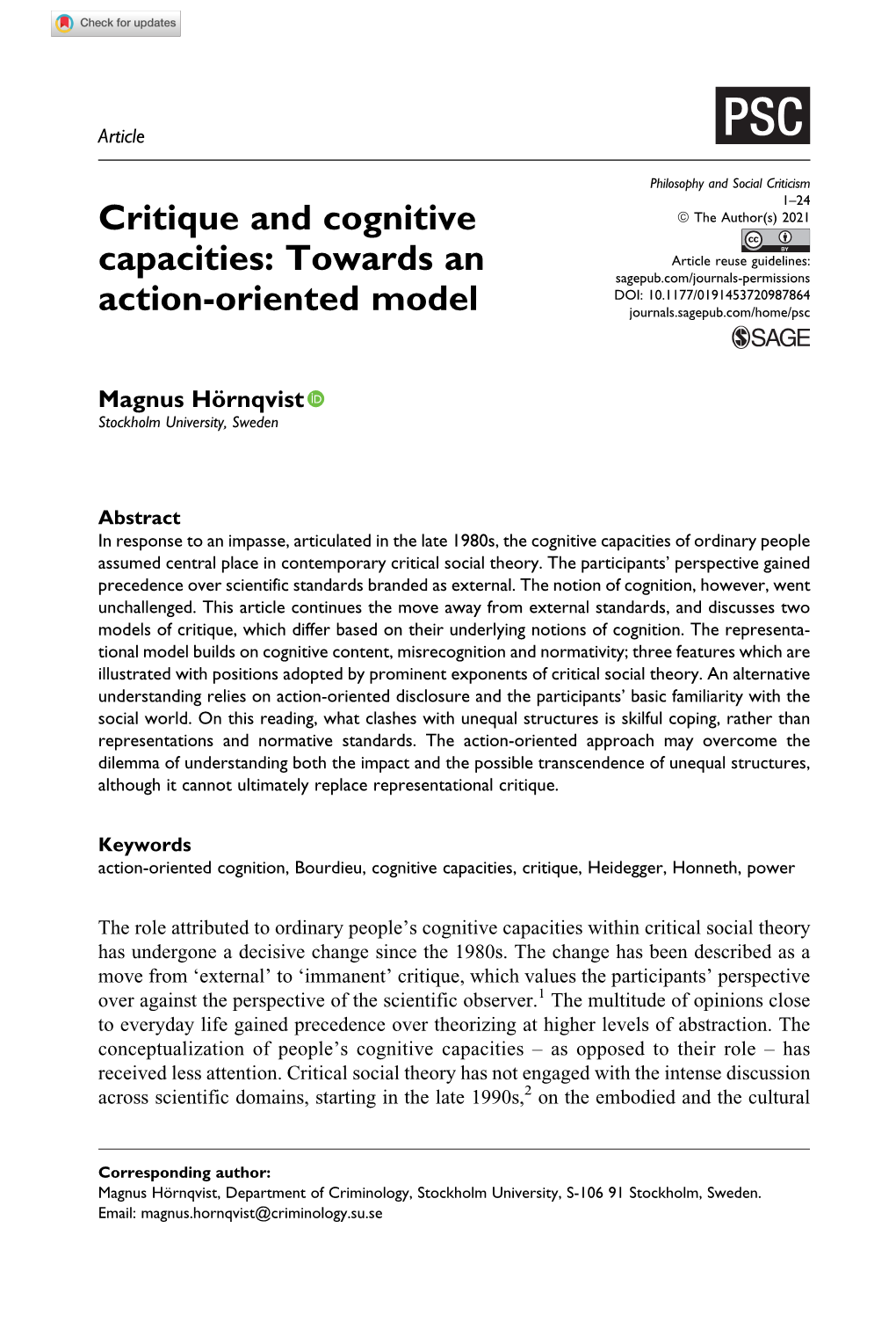 Critique and Cognitive Capacities