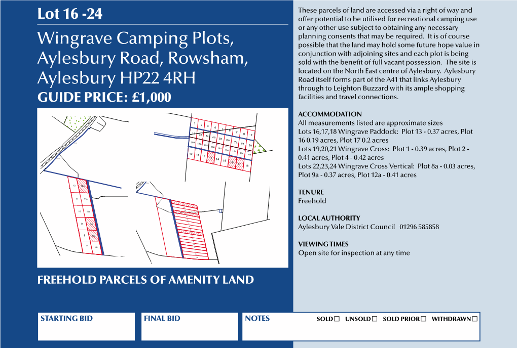 Wingrave Camping Plots, Aylesbury Road, Rowsham, Aylesbury HP22