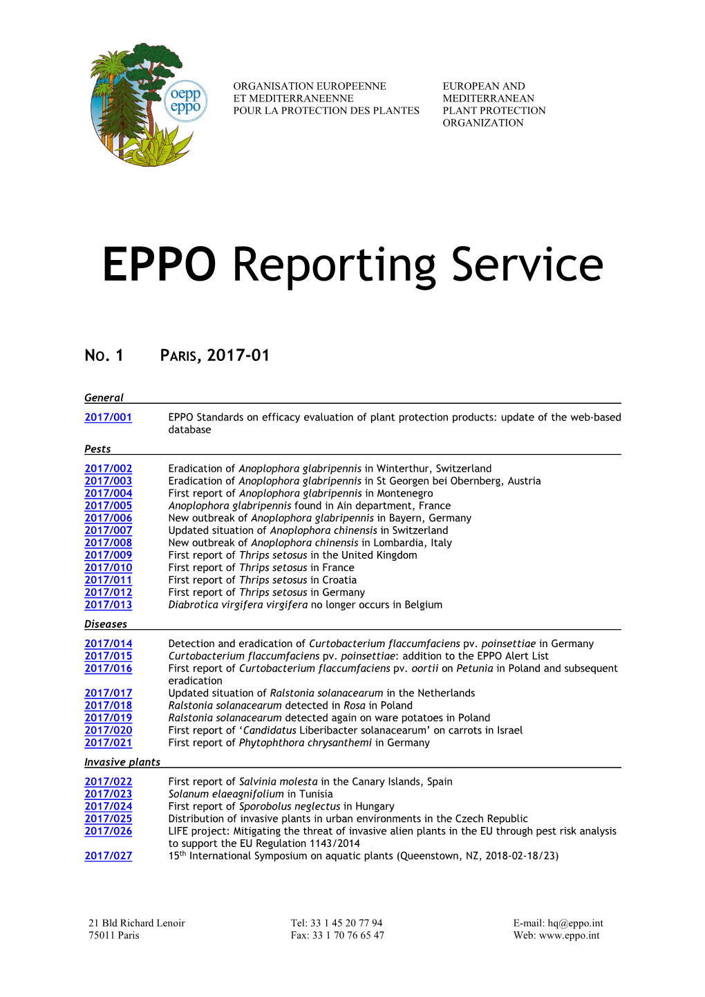 EPPO Reporting Service