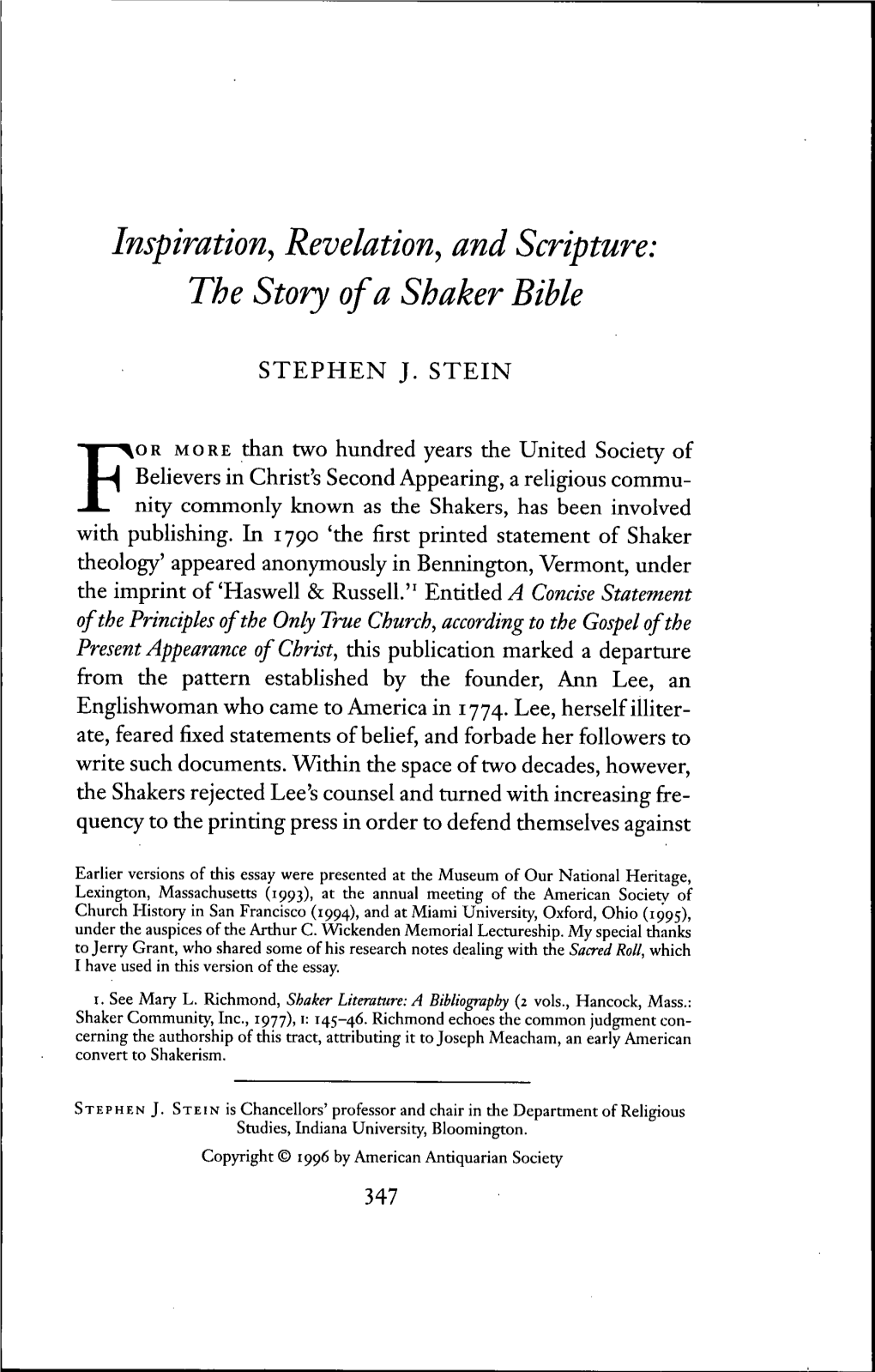 The Story of a Shaker Bible