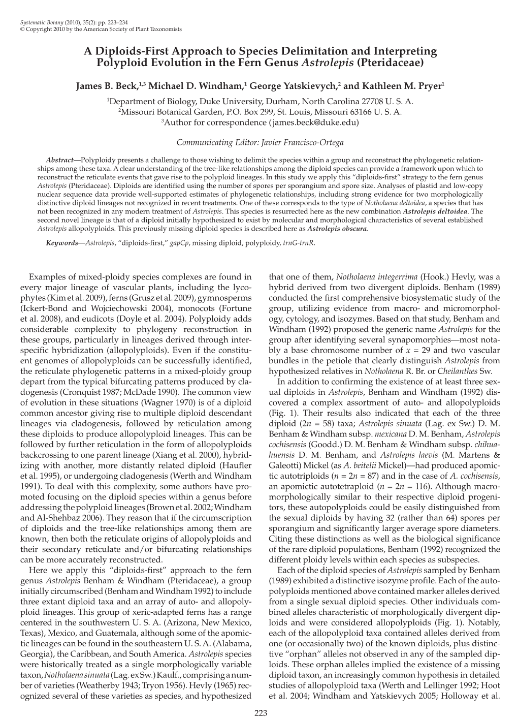 A Diploids-First Approach to Species Delimitation and Interpreting Polyploid Evolution in the Fern Genus Astrolepis (Pteridaceae)