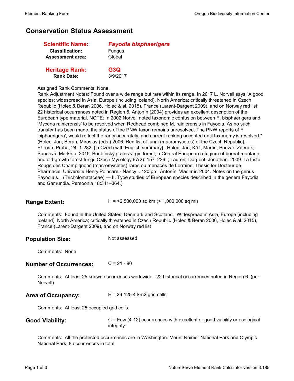 Conservation Status Assessment