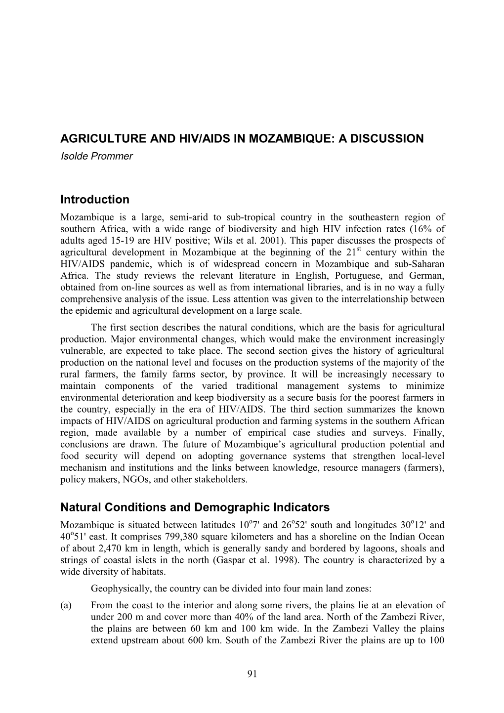 AGRICULTURE and HIV/AIDS in MOZAMBIQUE: a DISCUSSION Isolde Prommer