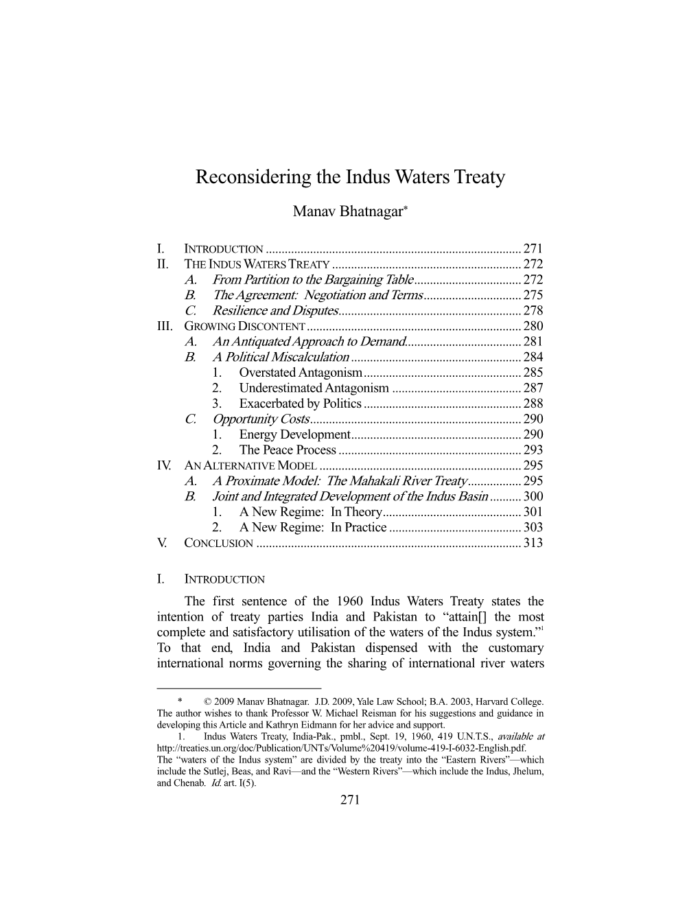 Reconsidering the Indus Waters Treaty