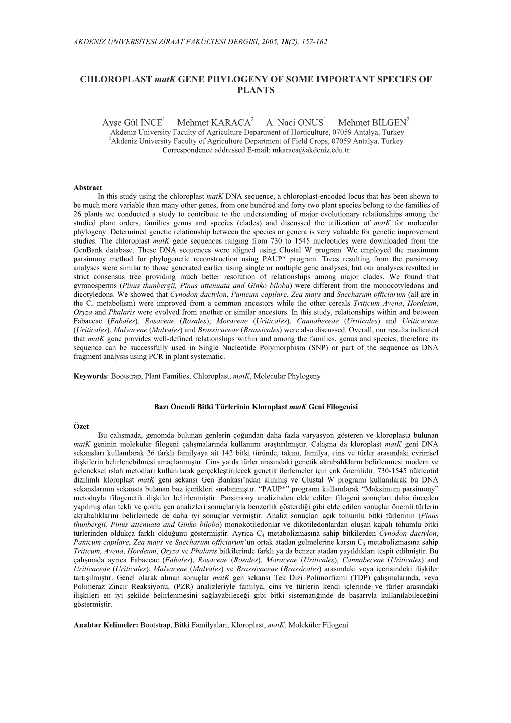 CHLOROPLAST Matk GENE PHYLOGENY of SOME IMPORTANT SPECIES of PLANTS