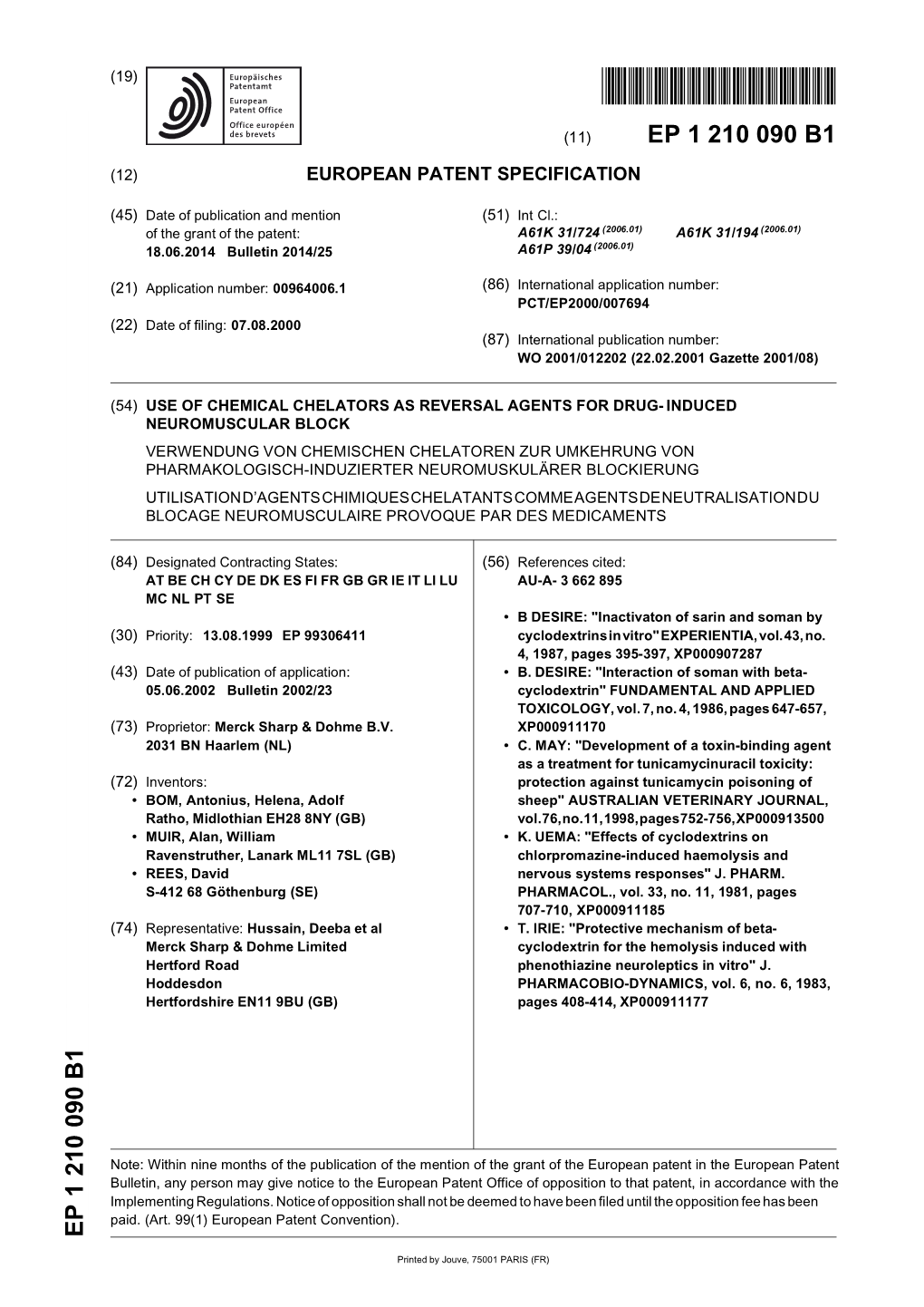 Use of Chemical Chelators As Reversal Agents for Drug