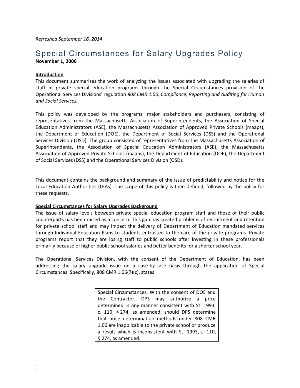 Special Circumstances for Salary Upgrades Policy