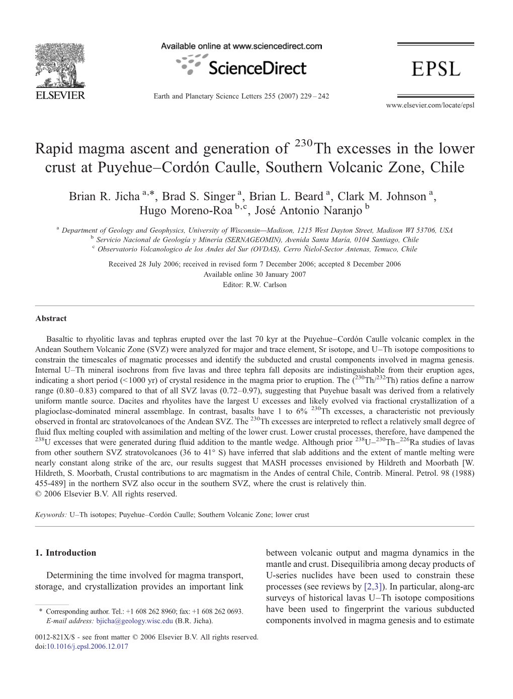 Rapid Magma Ascent and Generation of Th Excesses in the Lower Crust At