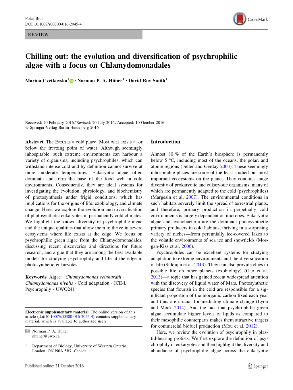 Chilling Out: the Evolution and Diversification of Psychrophilic Algae with a Focus on Chlamydomonadales