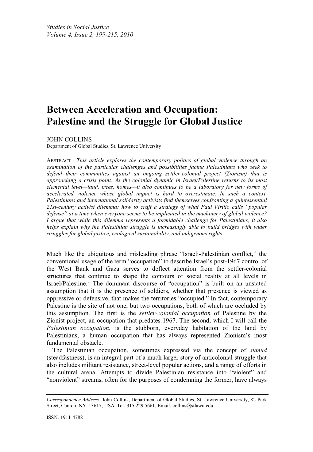 Palestine and the Struggle for Global Justice