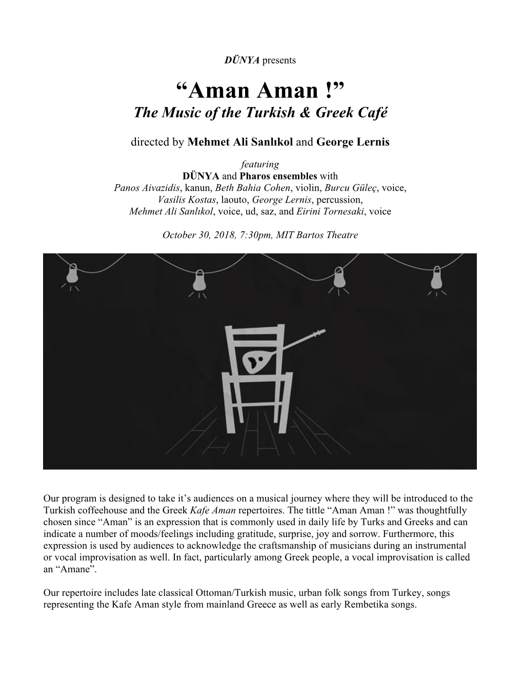 “Aman Aman !” the Music of the Turkish & Greek Café