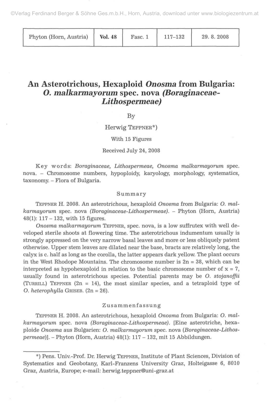 An Asterotrichous, Hexaploid Onosmafrom Bulgaria: O