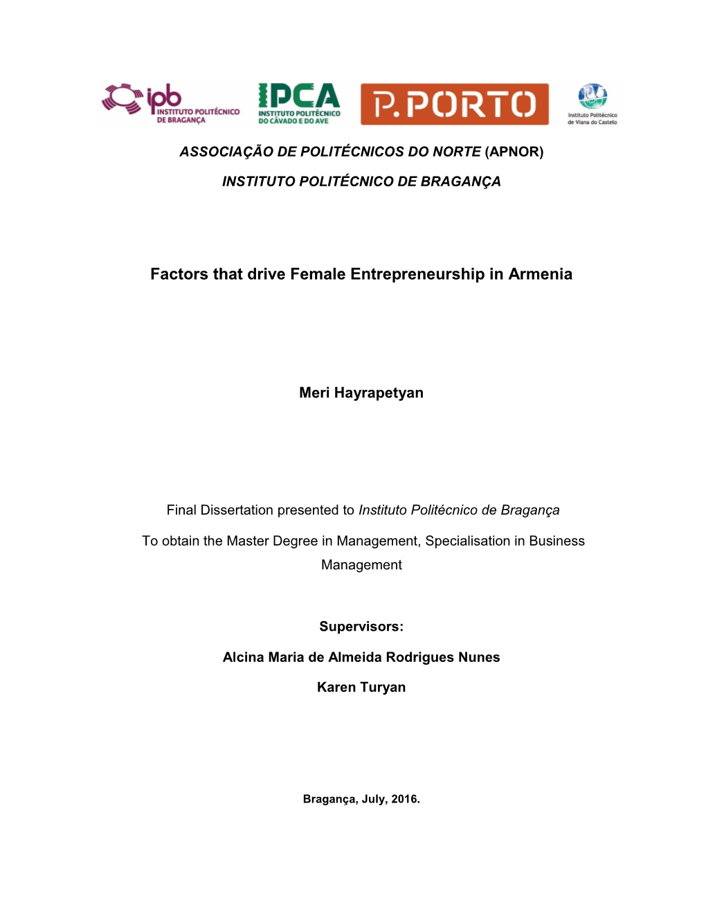 Factors That Drive Female Entrepreneurship in Armenia