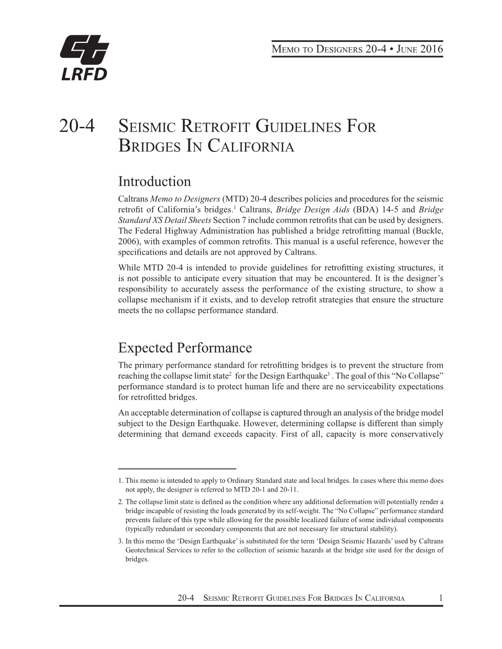 20-4 Seismic Retrofit Guidelines for Bridges in California (PDF)