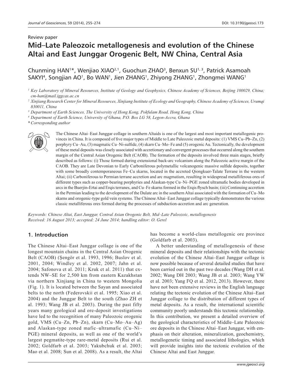 Mid–Late Paleozoic Metallogenesis and Evolution of the Chinese Altai and East Junggar Orogenic Belt, NW China, Central Asia