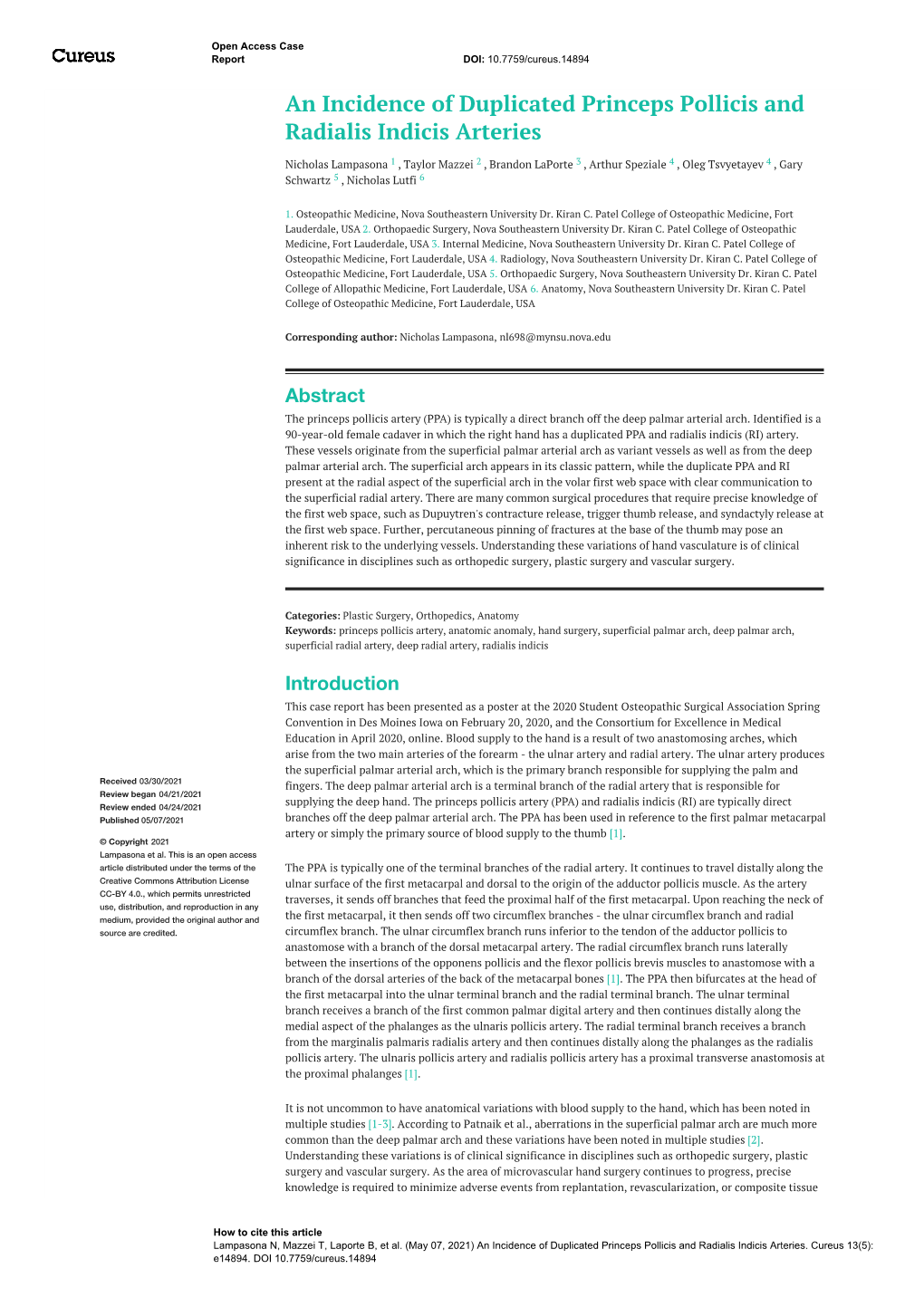 An Incidence of Duplicated Princeps Pollicis and Radialis Indicis Arteries