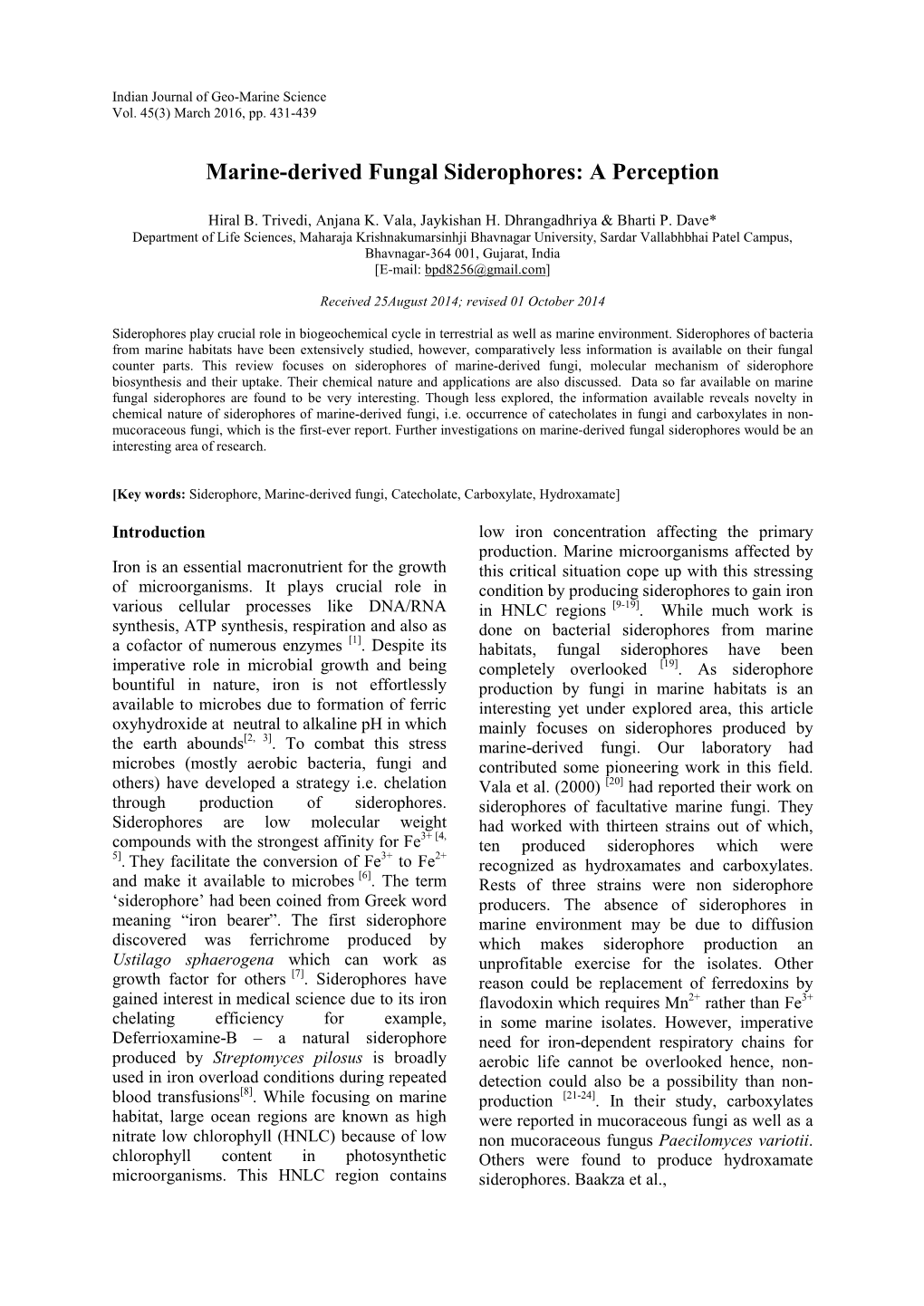 Marine-Derived Fungal Siderophores: a Perception