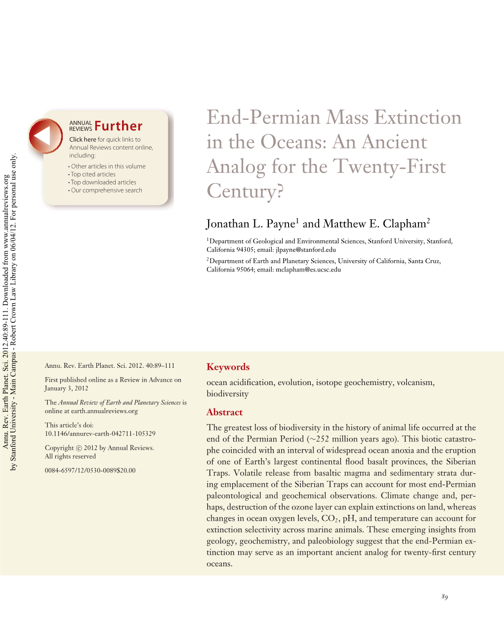 End-Permian Mass Extinction in the Oceans: an Ancient Analog for the Twenty-First Century?