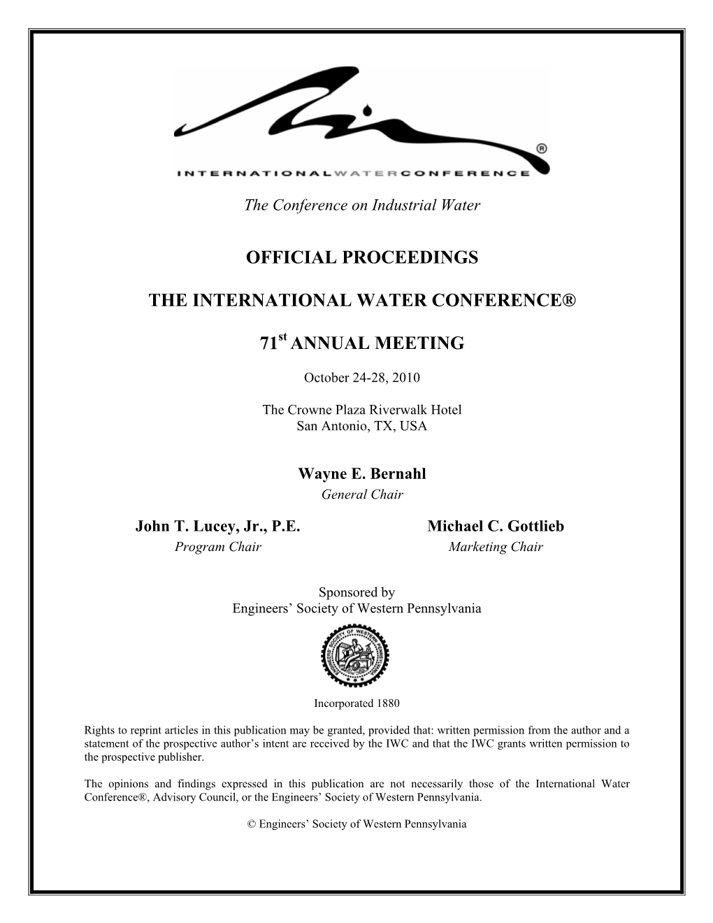 Official Proceedings the International Water