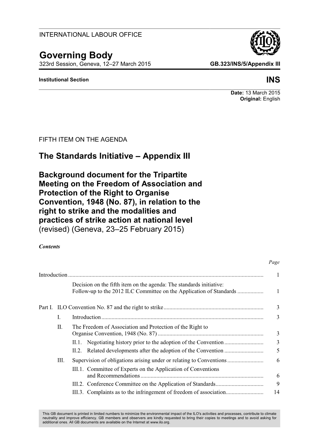 Governing Body 323Rd Session, Geneva, 12–27 March 2015 GB.323/INS/5/Appendix III