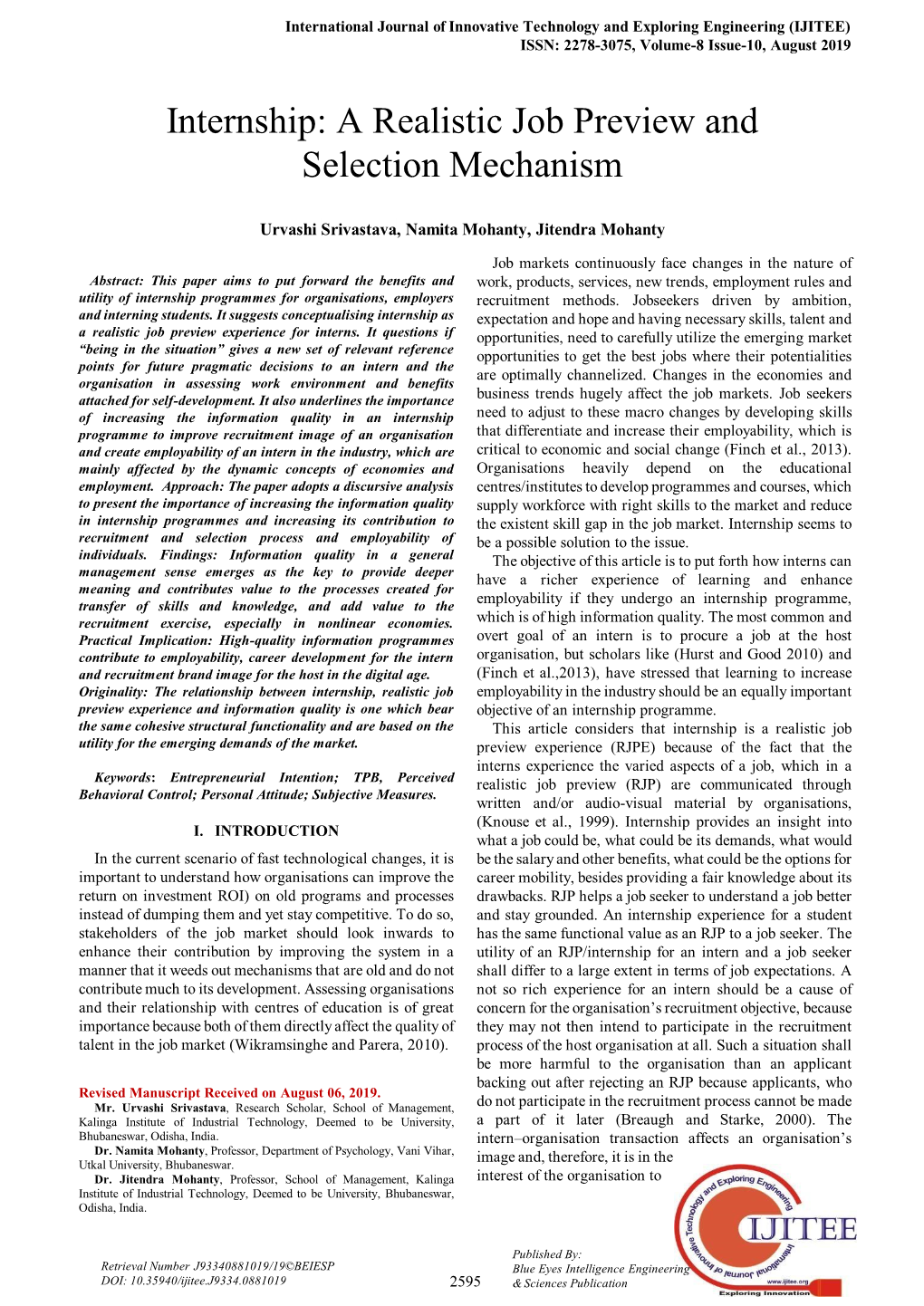 A Realistic Job Preview and Selection Mechanism