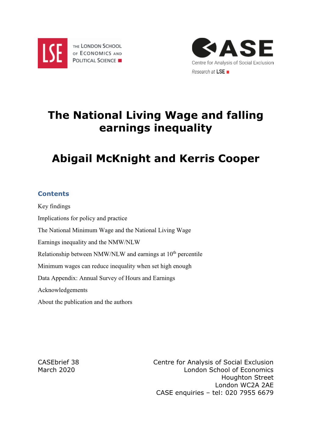 The National Living Wage and Falling Earnings Inequality