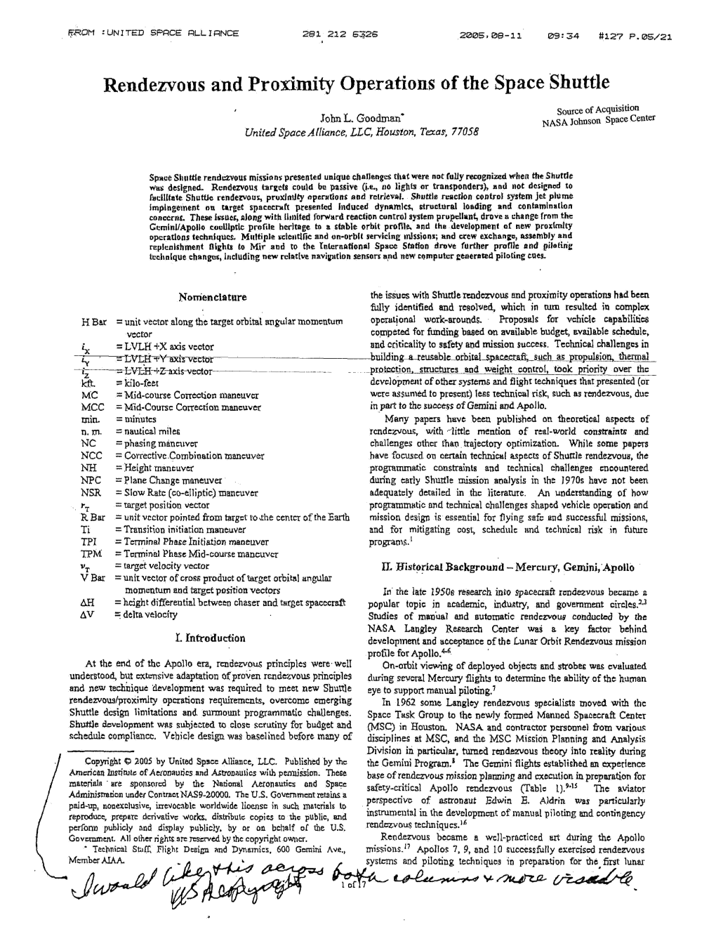 Rendezvous and Proximity Operations of the Space Shuttle Source of Acquisition John L