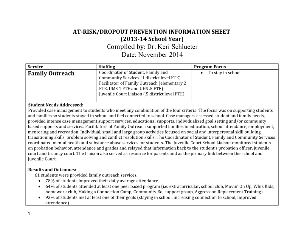 At-Risk/Dropout Prevention Information Sheet