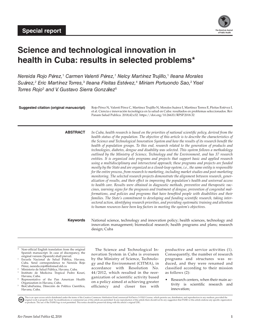 Science and Technological Innovation in Health in Cuba: Results in Selected Problems*