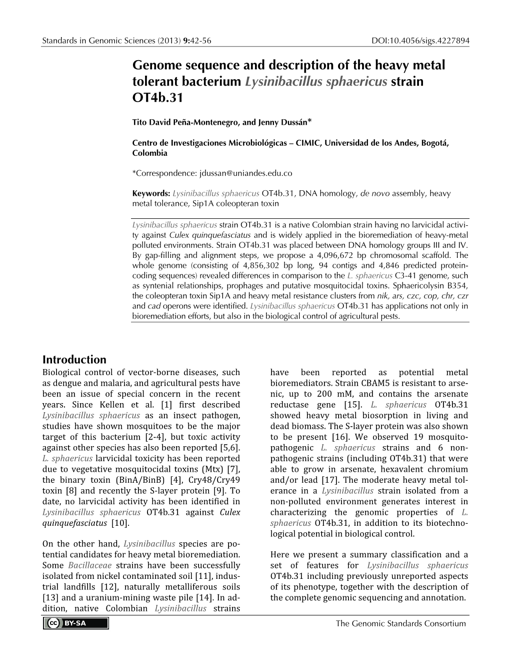 Lysinibacillus Sphaericus Strain Ot4b.31