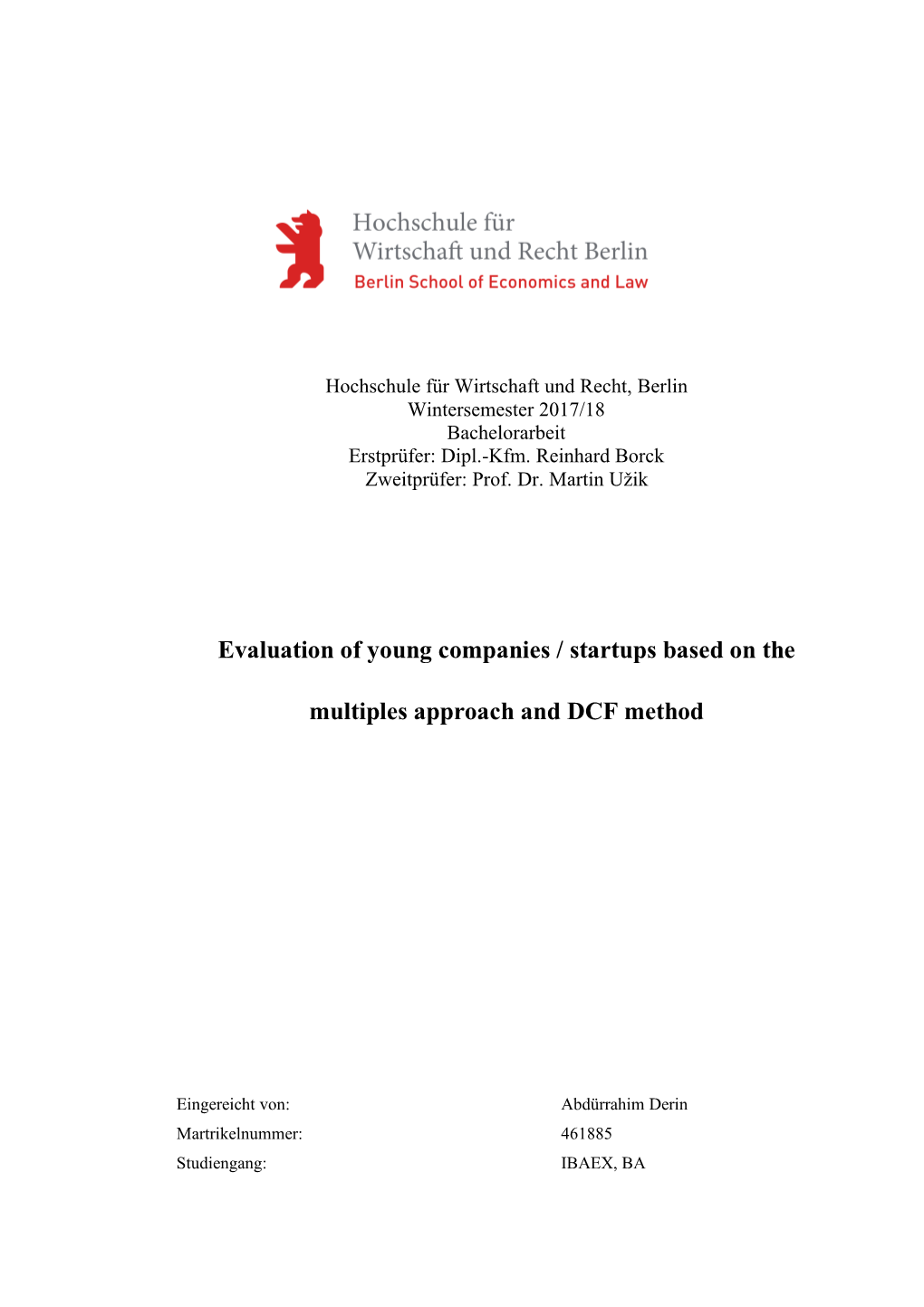 Evaluation of Young Companies / Startups Based on the Multiples