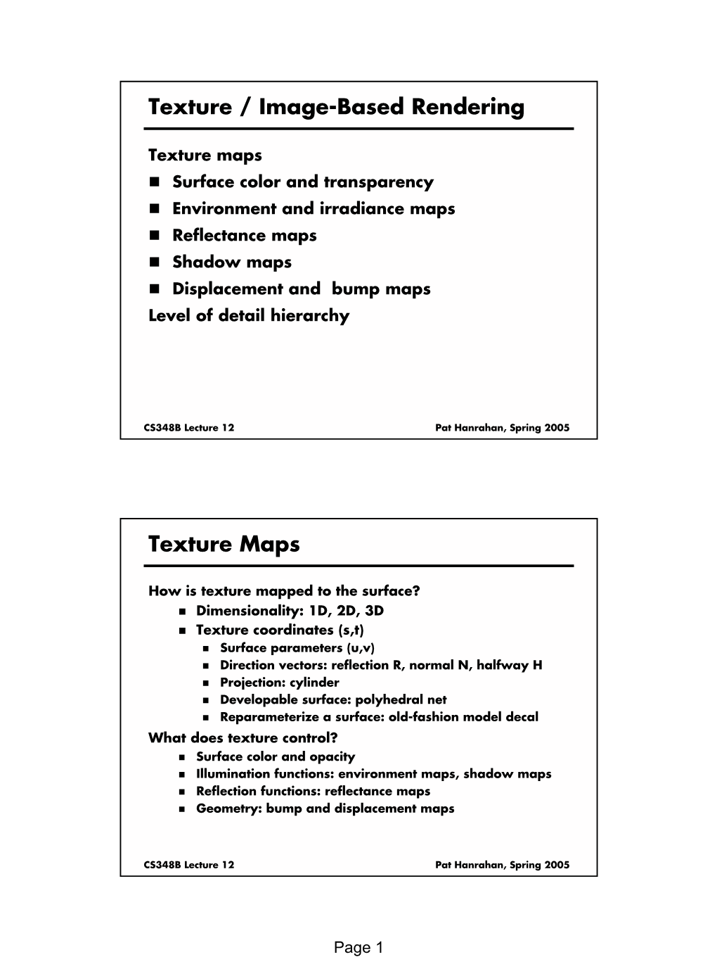 Texture / Image-Based Rendering Texture Maps